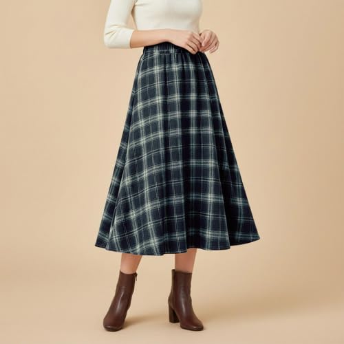 Huyxcye Womens Plaid Midi Skirt High Waist A Line Flowy Tartan Fall Winter - image 7