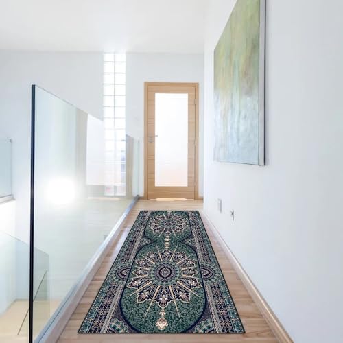 Alfombra de pasillo para pasillo vintage azul verde 90x280cm 6