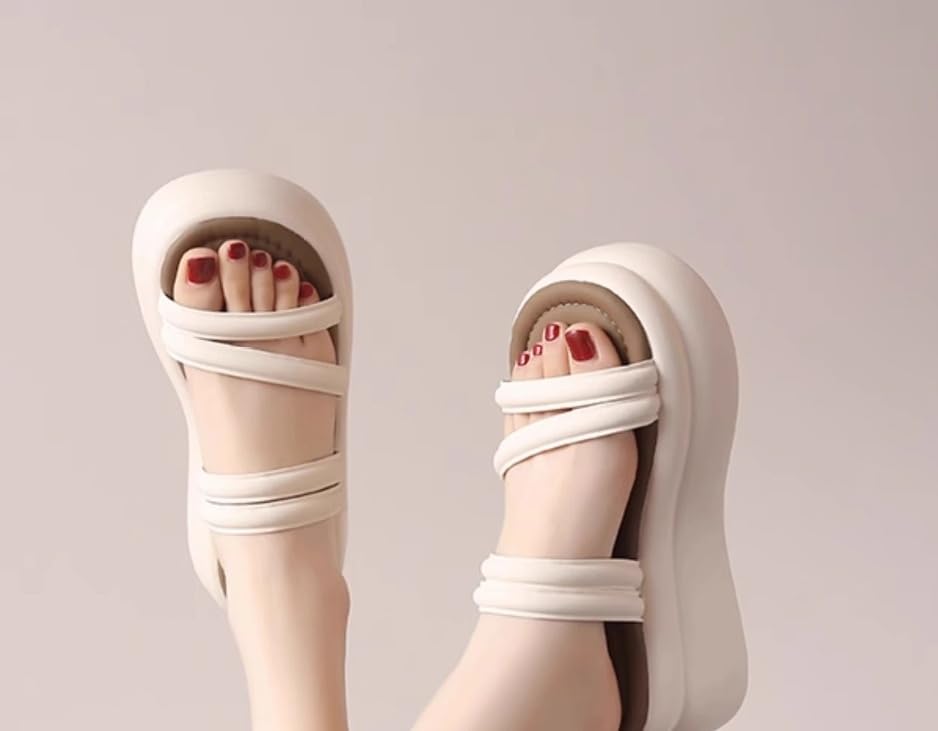 Women's Leather Round Open Toe Platform Slide Sandals， Fashion Slip-On Comfort Sandals Summer Casual Non-Slip Walking Beach Slippers3