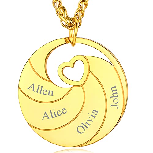 Custom4U Personalized Birthstone Name Necklace - Heart & Round Pendants Sterling Silver & Stainless Steel Family Tree of Life Charm Mother's Day Jewelry Gift for Women Mom Grandma 6-Gold-4 N