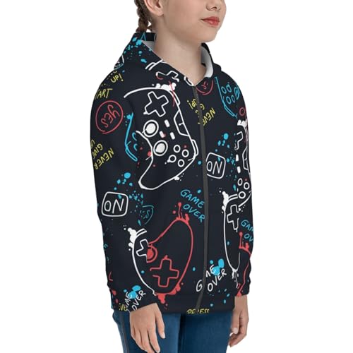 Joystick Gamepad Kids Pullover Hoodies Boys Zip Up Sweatshirts Girls Athletic Clothes with Pocket4