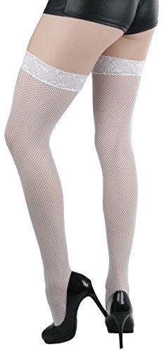 Image of ToBeInStyle Women's Wide Floral Lace Fishnet Thigh Hi Stockings