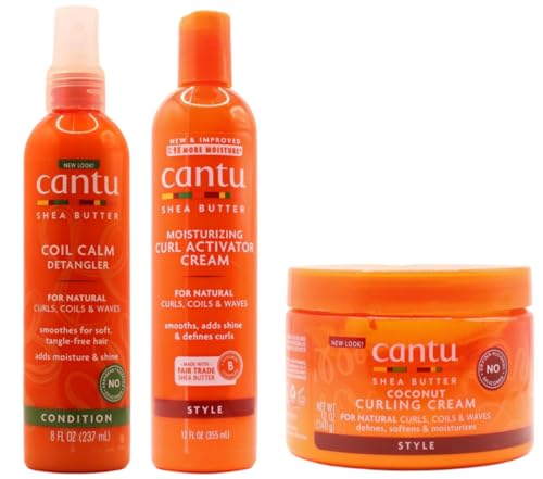 Cantu Curl Control Combo - Feuchtigkeitsspendende Activator Creme 355 Ml, Coconut Curling Cream 340 G & Coil Calm Detangler 237 Ml , 3 Stück (1Er Pack)
