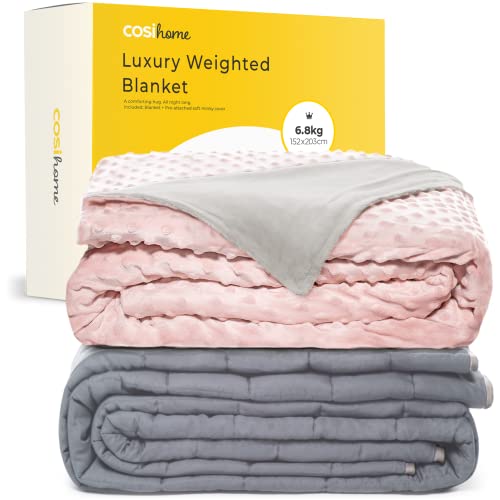 Cosi Home Manta Ponderada para Adultos 152 x 203 cm 6,8 kg - Manta Propioceptiva con Peso Terapéutica con Funda extraíble, 100% Algodón, 9 Capas, Alivia el Estrés, Ansiedad e Insomnio - Rosa Cover