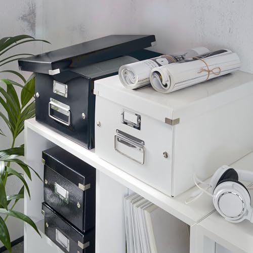 Leitz Click & Store kleine längliche Aufbewahrungsbox, DVD Aufbewahrung, Ideal als Geschenkbox mit Deckel, Stapelbox aus hochwertiger Hartpappe mit laminierter Oberfläche, Schwarz, 60420095