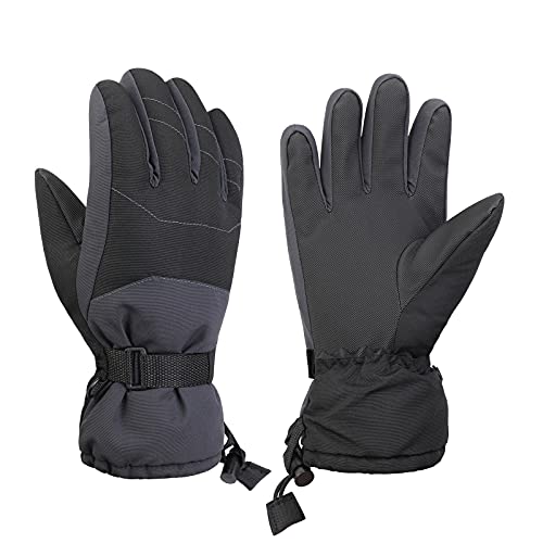 QKURT guanti da sci, guanti da snowboard invernali guanti da neve impermeabili guanti in pelle per bambini attività all'aperto 6-14 anni