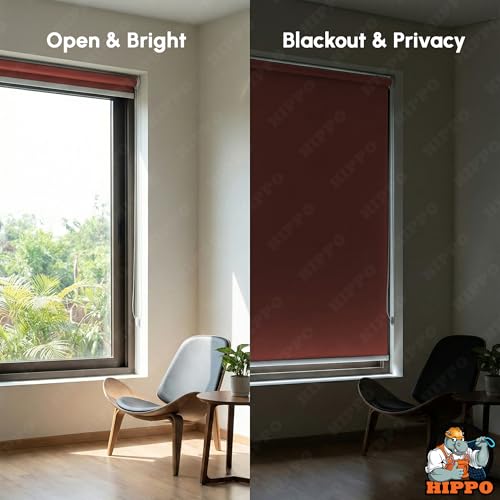 Image of HIPPO No Drill Blackout Blinds for Windows | No Tools, Light & Heat Blocking Blinds, UV Protection, Smooth Chain, Inside Mount, Ideal for Sun Exposed Areas (Sweet-Red, 3FTX9FT)