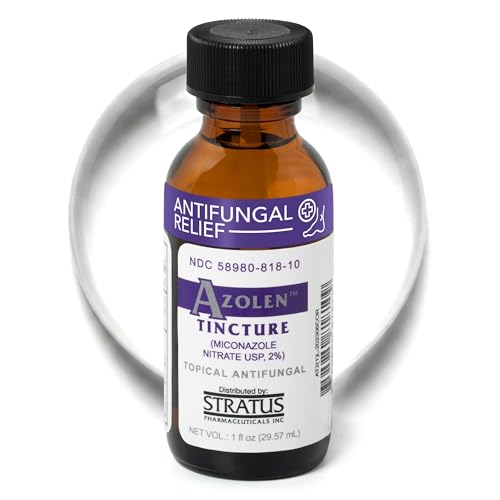 STRATUS PHARMACEUTICALS Azolen Tincture Miconazole Nitrate 2% Liquid Topical Skin Solution for Athletes Foot Itching Cracking Burning Redness and More 1 fl oz