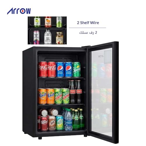 Arrow 70L Compact Mini Fridge, 67 Can Capacity, 2–18°C Adjustable Cooling, LED Light, Beverage Cooler Mechanical Control, Black, with 7 Years warranty on compressor, RO-90SCK