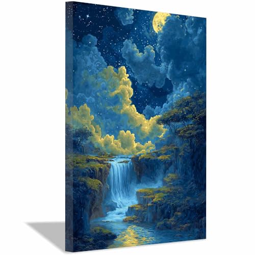 Tableau décoration murale cascade pour apaiser l'ambiance d'une pièce Toile bleue 30x45