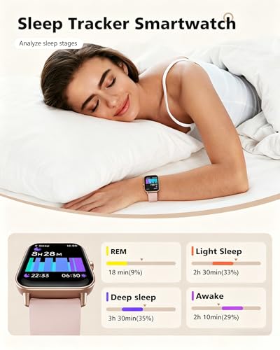 Image of Quican Smart Watches for Women, Compatible for iPhone and Android Phones | 1.8 inch Fitness Tracker Watch, Waterproof, Calling, Heart Rate /Sleep Monitor, Alexa, Gifts for Women, Silicone Band, Baby Pink