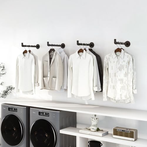IBUYKE Kleiderstange Wandmontage 4 Stück, 40cm Metall Industrierohr Garderobenstange für die Wand, Multifunktionale Rustikale Kleiderständer Wandmontage für Schlafzimmer Wohnzimmer, Schwarz TYJ008H-4