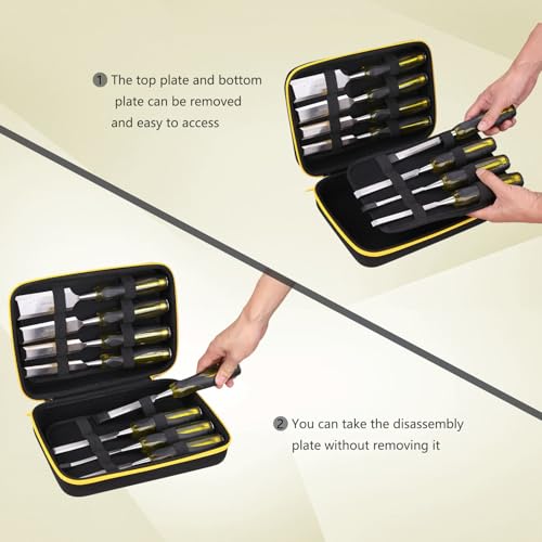 Tourmate Hard Storage Case for HURRICANE/MECHEER/WFOEJEJ/WORKPRO/Milwaukee Wood Chisel Set - Travel Box Suitable for 4/8 Piece&Complete Sets of Chisels(Box for Sale) (Black & Yellow, M (8 PCS)) by Tourmate - Image 6