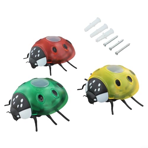 Image of Metal Solar Ladybird Ornament Garden Decor, Outdoor LED Night Light Wall Art, Weatherproof Hanging Fence Decoration for Patio Balcony Pathway, Cute(three packs)