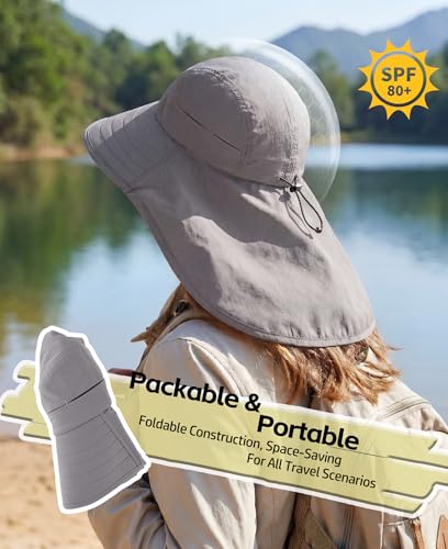 Image of Home Prefer UPF 80+ Sun Hat for Men Women Wide Brim Sun Hat with Neck Flap Summer Beach UV Protection Gardening Fishing Hat