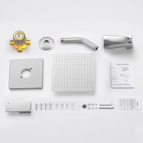 Holispa Brushed Nickel Tub Shower Faucet, Shower Faucet Set With 8-Inch Rainfall Shower Head And Tub Spout, Shower Tub Faucet Set Complete (Included Shower Valve), Tub Shower Trim Kit, Brushed Nickel #TOP7