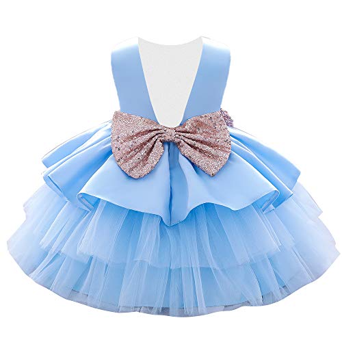 AIMJCHLD Toddler Baby Party Christmas Easter Dress Birthday Wedding Little Flower Girl Ruffled Pageant Formal Party Dresses 12M 18M Blue 80