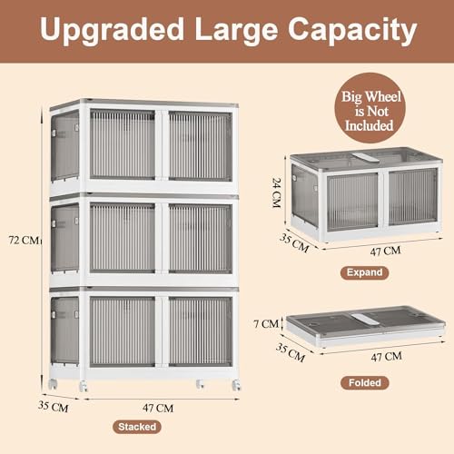 Image of EXVITO 6+2 Door Kids Plastic Wardrobe for Clothes, Foldable Plastic Almirah, Collapsible Wardrobe for Storage, Baby Cupboard for Clothes, Storage Rack for Kids - (Cream, 3 Pack)
