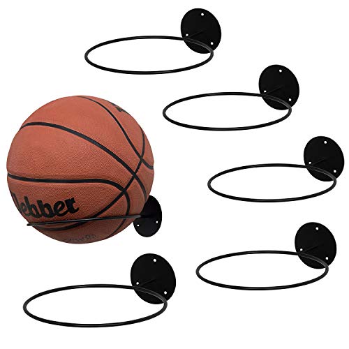 MyGift 7 Inch Wall Mounted Black Metal Sports Ball Display Rack, Set of