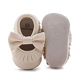 Delebao Infant Toddler Baby Soft Sole Tassel Bowknot Moccasinss Crib Shoes (3-6 Months, Beige)