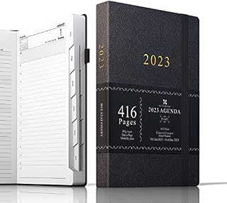 BEE STATIONERY 2023 Agenda Diary A5, One Day to Page Planner & Monthly Plan Total 416 Pages, Inner Pocket, Elastic Closure, Hard Cover Black