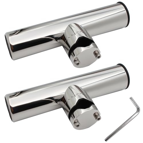 Tripquips 2Pcs Fishing Rod Holder, Rail Mount Fishing Pole Holder, Stainless Tournament Style Clamp on Rod Holder for Rails 3/4" to 1", 7/8" to 1"