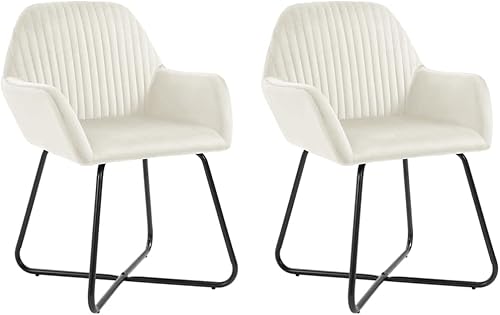 Dining Chair Set of 2 Cream Velvet Upholstered Chairs with Sturdy Steel Frame and Ergonomic Design for Dining Room Kitchen and Living Room