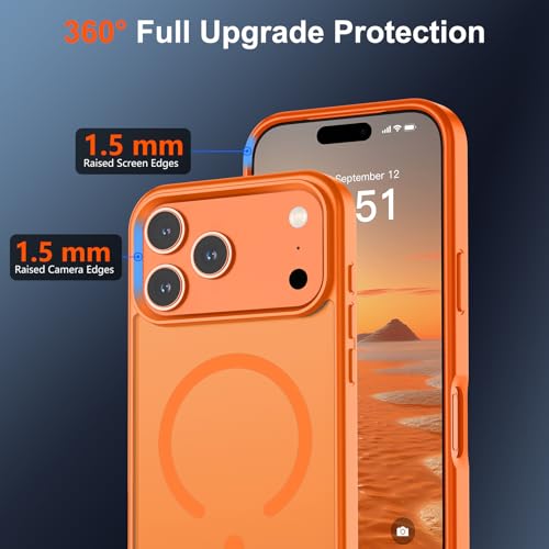 Image of SUPFINE Magnetic for iPhone 17 Pro Max Case (Compatible with MagSafe)(Military Grade Drop Protection) Translucent Matte Shockproof Phone Cover,Starry Orange
