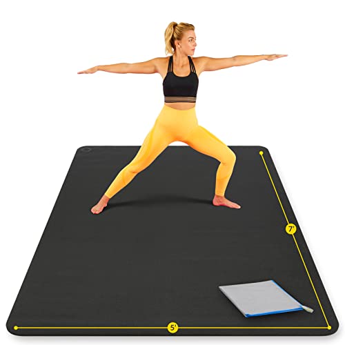 Large Yoga Mat 7'X5'X8Mm Extra Thick, Durable, Eco-Friendly, Non-Slip & Odorless Barefoot Exercise And Premium Fitness Home Gym Flooring Mat By Activegear - Black #TOP6