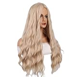 Blonde Wig 26 Inches Wigs for Women Synthetic Wig Long Cosplay Wig Wavy Hair Replacement Wigs for Party Heat Resistant Middle Part