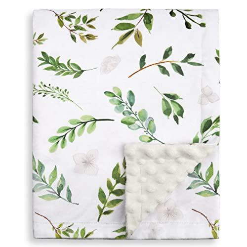 Image of BORITAR Floral Leaf Baby Blanket for Boys Girls Super Soft Double Layer Minky with Dotted Backing for Nursery Stroller Crib Bed Newborns Spring Summer Fresh Design 30 x 40 Inch(75x100cm)
