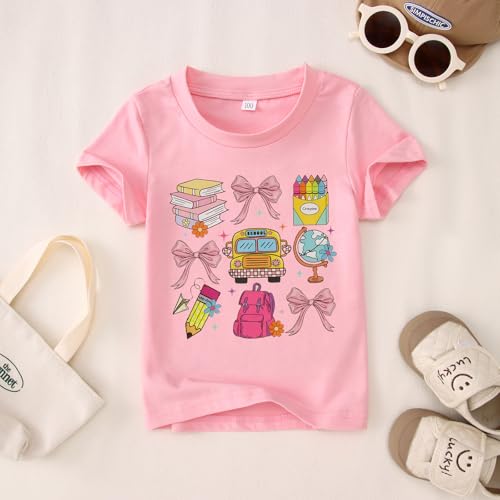 KEKEMI Toddler Girl First Day of School Shirts Kindergarten Bow T-Shirt Kid Back to School Outfits Cute Preschool Tees 3-8Y 5