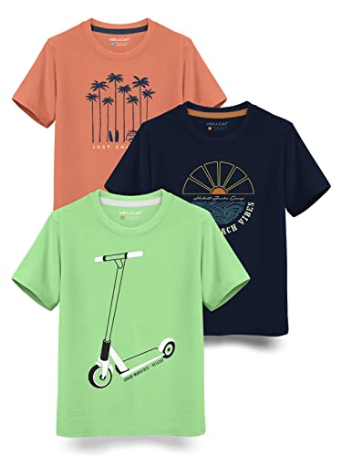 Image of HELLCAT Pista Green Trendy Typographic Printed Cotton Blend Half Sleeve T-Shirt for Boys