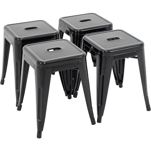 Image of Brage Living 18 Inch Industrial Metal Stools Set of 4, Stackable Classroom Stools, Backless Metal Dining Chairs for Indoor Outdoor, Kitchen Short (Black)