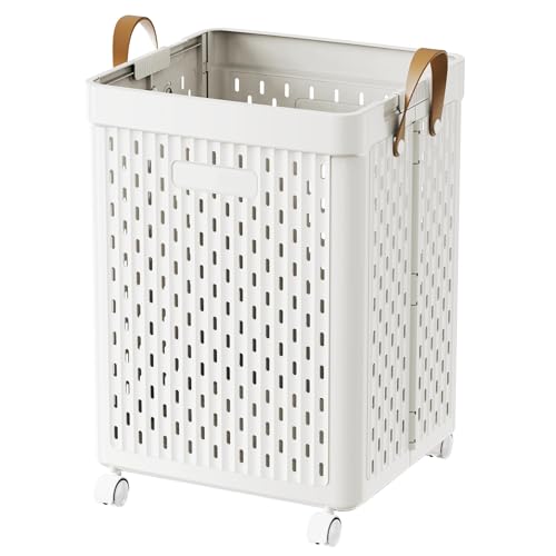 UAK Laundry Basket with Wheels, Collapsible Plastic Laundry Hamper with