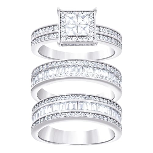 Bagues en argent sterling 925 zircones cubiques anneaux femme taille 8 lot de 3