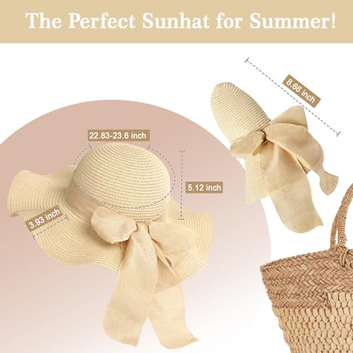 Image of Beach Sun Straw Hats for Women, UPF 50+ UV Sun Protection Wide Brim Summer Straw Hat Foldable Packable Roll up Cap