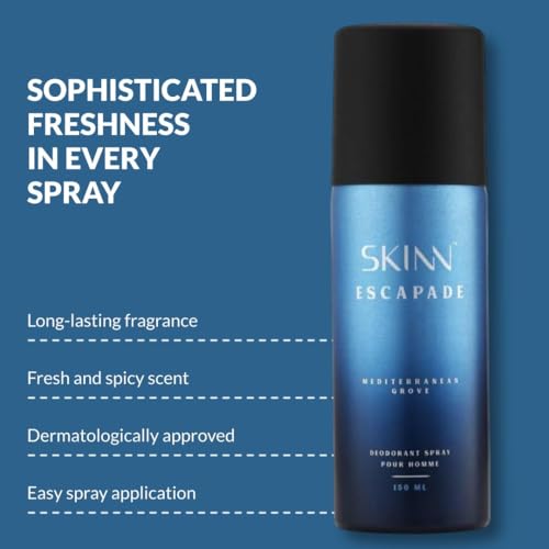 Image of Skinn By Titan | Escapade Mediterranean Grove Deo - 150 ml|Perfume For Man| Gift Set For Men | Long Lasting Smell Deoderant |Dermatologically Approved | Fresh & Spicy |Everyday Body Spray
