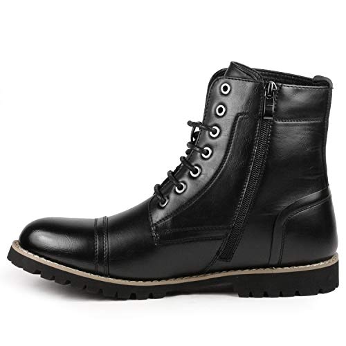 Metrocharm Classic Combat Style Boots, Synthetic Leather, Military Style Lace-up with Side Zipper, Rugged Lug Sole, Cap Toe Design, Casual Wear MC3114