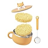 Kapaunn Tazón de ramen con tapa | Taza de fideos ramen de acero inoxidable 304 resistente al calor,Gran capacidad, elementos esenciales de dormitorio universitario para niñas, suministros de cocina a