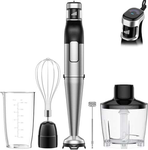 BESROY Mixeur Plongeant 5 en 1, 1100W, Vitesse Progressive, Lames Inox & Protection Anti-rayures, Hachoir Électrique, Fouet, Mousseur à Lait, Verre Doseur,...