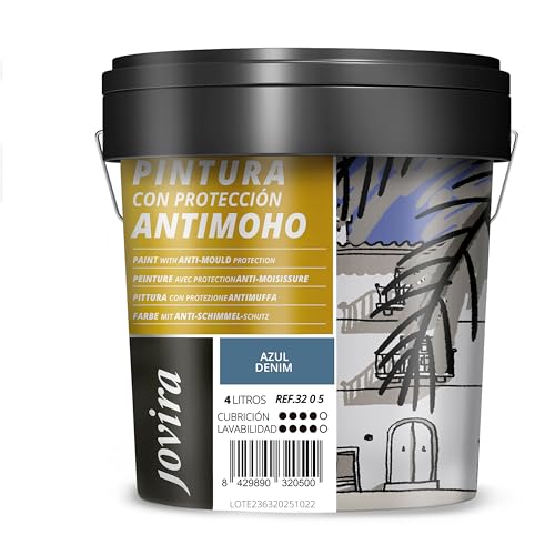 JOVIRA PINTURAS Pintura Antimoho, Evita el moho, resistente a la aparición de moho en paredes, aspecto mate. (4 Litros, Azul Denim) -T