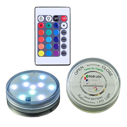 Weddecor 10 LEDs Waterproof Submersible RGB LED Light with Wireless Remote Control, Underwater Light for Aquarium, Pond, Vase Base, Pools, Fish Tank, Home Party Decoration, 1pc