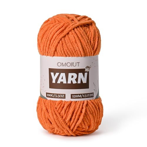 Image of Plush Chenille Chunky Crochet Yarn - Baby Yarn for Crocheting Soft - Velvet Yarns Knitting for Blankets Crafts - Fluffy Amigurumi Yarns 100g / 131yd (Orange)