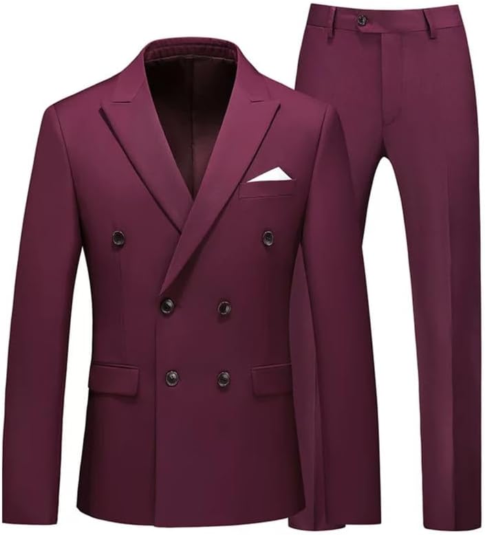 Men Suits 2 Piece Double Breasted Tuxedo for Men Slim Fit Formal Dress Blazer Jacket Pants for Wedding Prom