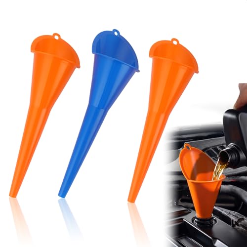 Aferrizu Oil Funnel 3-Pack, Multi Function Plastic Long Neck Oil Funnel - for All Automotive Oils...