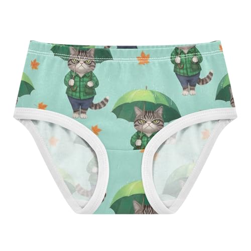 Cute Tabby Cat Green Plaid Leaves Panties for Girl Toddlers Underwear Floral Cotton Fun Print Briefs Undies Kids 2t