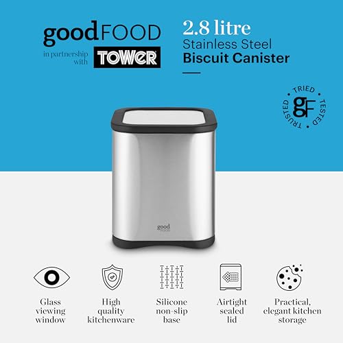 Recipiente de galletas hermético de 2,8 litros de acero inoxidable con visor 3