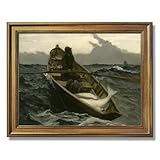 Framed Man Rowing Boat at Sea Canvas Print Art Rustic Wall Art Painting Pictures Stunning Home Decor Decoration Living Room Office Art Print Wall Decor (Retro Framed,12L x16W)