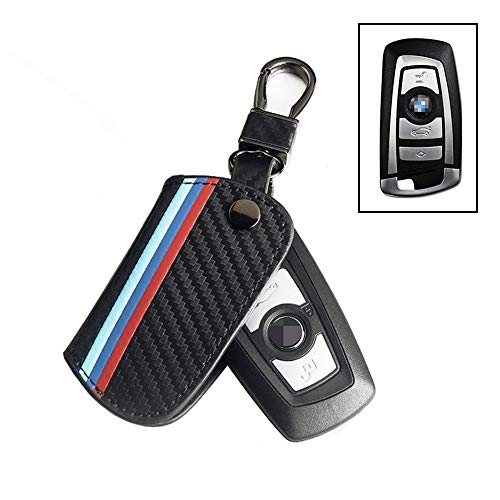 Thor-Ind Carbon Fiber Pattern Leather Key Fob Cover Case Bag Compatible With Bmw 1 3 4 5 6 7 Series X3 X4 M5 M6 Gt3 Gt5 3/4 Buttons Keyless Entry Control Smart Key Protective Shell Holder (A) #TOP6